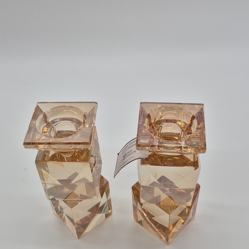 Amber Geometric Faceted Glass Candle Holders Set - photo 2