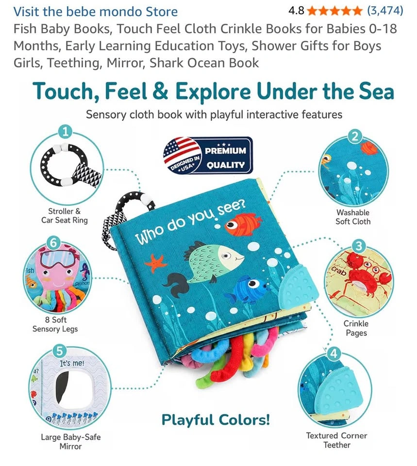 Baby Sensory Cloth Book – Bright Colors & Crinkle Sounds - photo 2