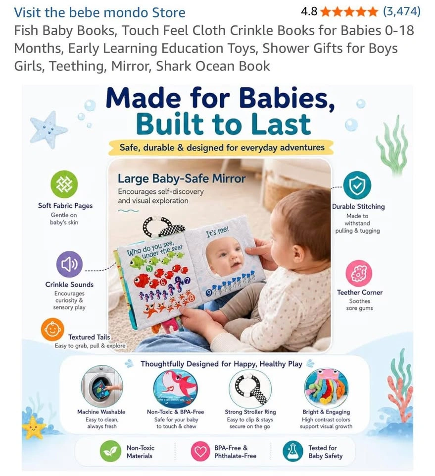Baby Sensory Cloth Book – Bright Colors & Crinkle Sounds - photo 5