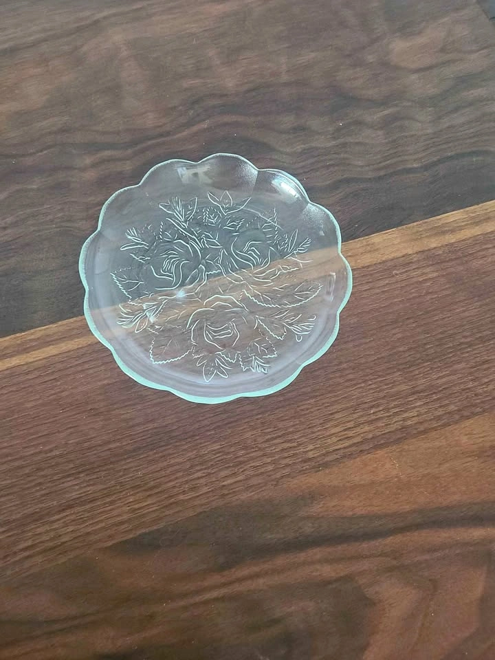 Set of 6 Vintage Rose Embossed Glass Plates