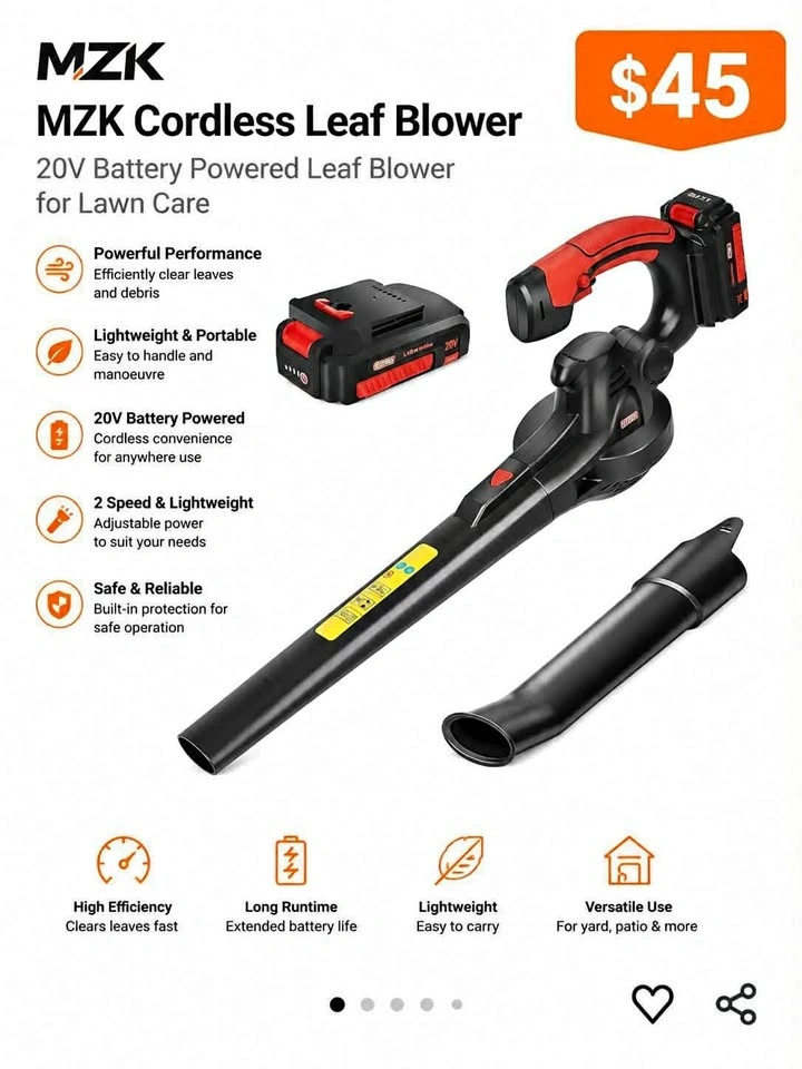Cordless Leaf Blower (20V, Battery Operated, Powerful) BRAND NEW