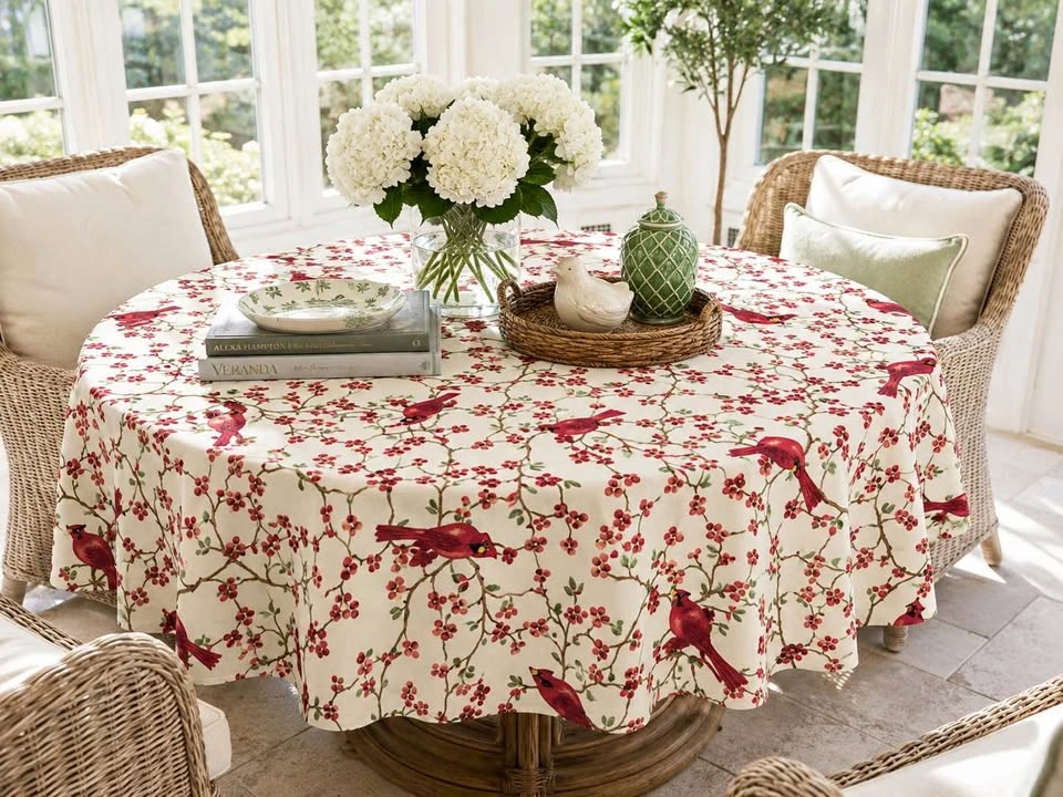 Tablecloth Vintage Red Cardinals Round 53”