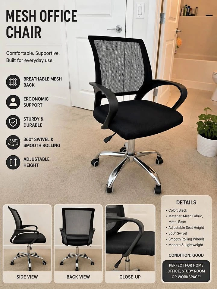 Black Mesh Office Chair – Excellent Condition