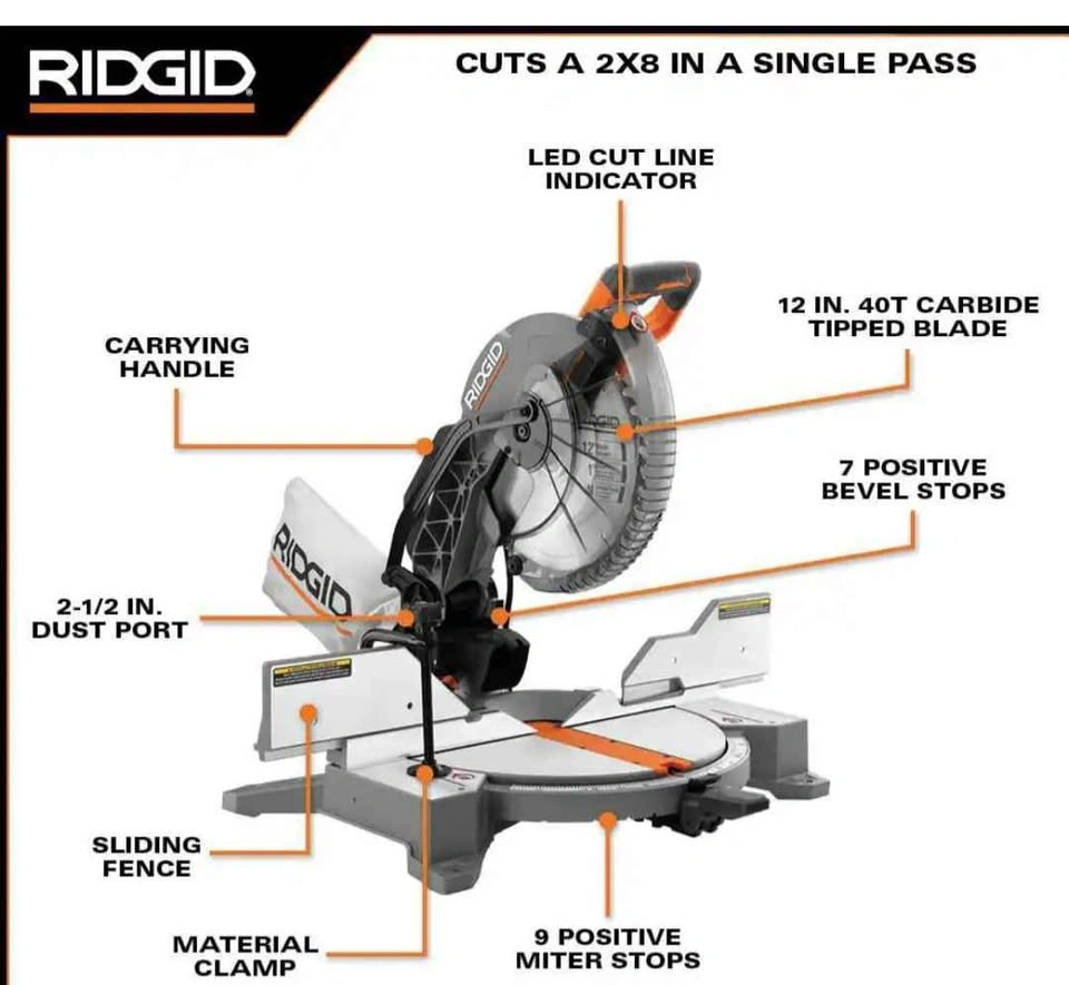 RIDGID R4123 12IN DOUBLE BEVEL WITH LED INDICATOR NEW IN BOX - photo 4