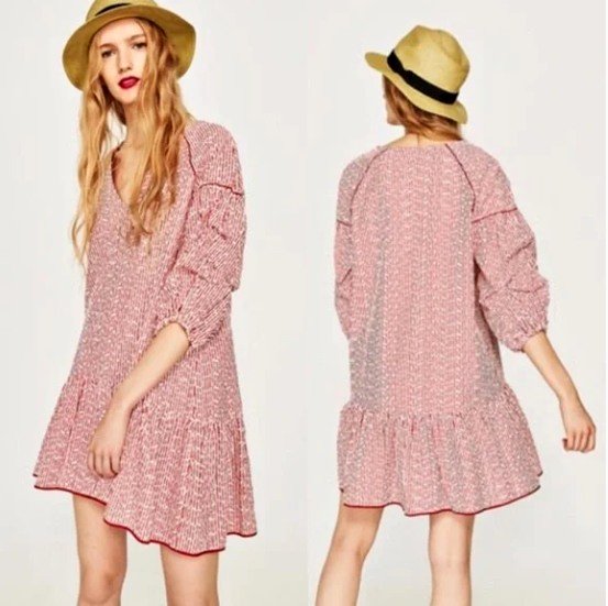 Zara Red Stripe Mini Poplin Dress - Smal