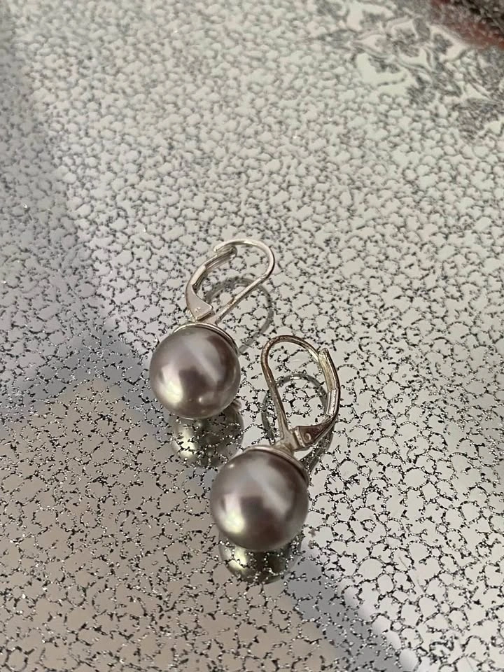 Grey Faux Pearl Leverback Earrings