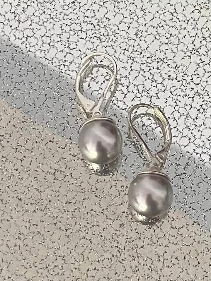 Grey Faux Pearl Leverback Earrings - photo 2