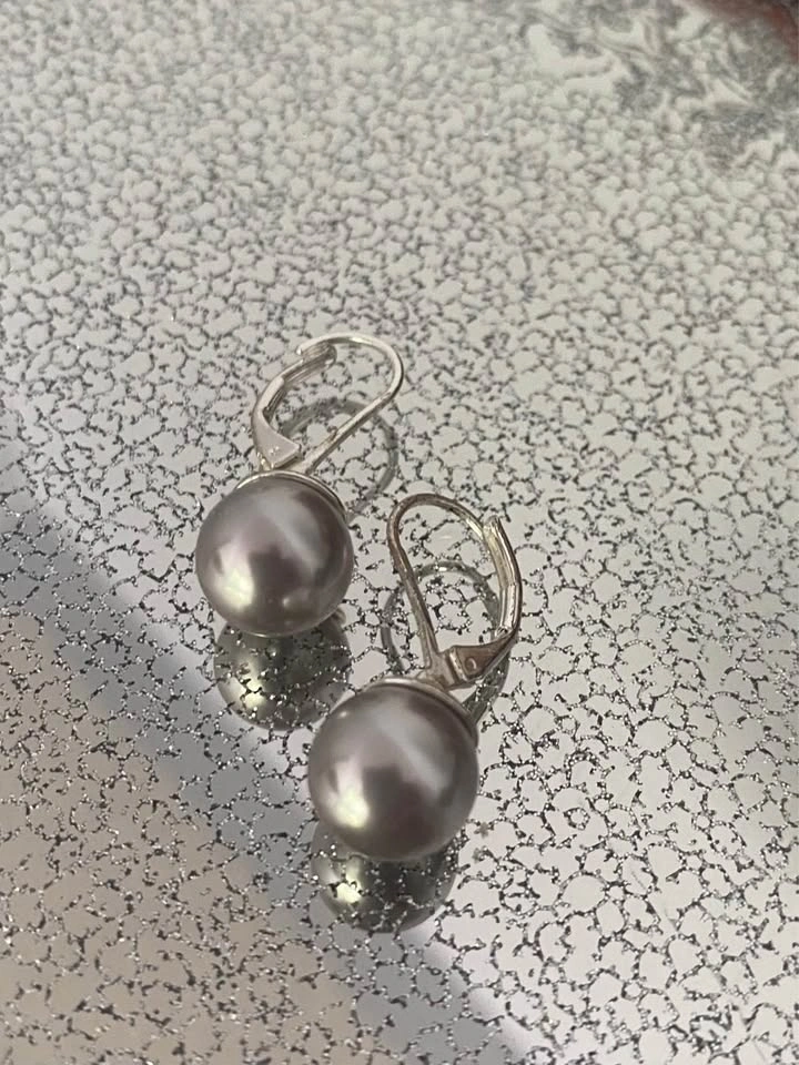 Grey Faux Pearl Leverback Earrings - photo 4