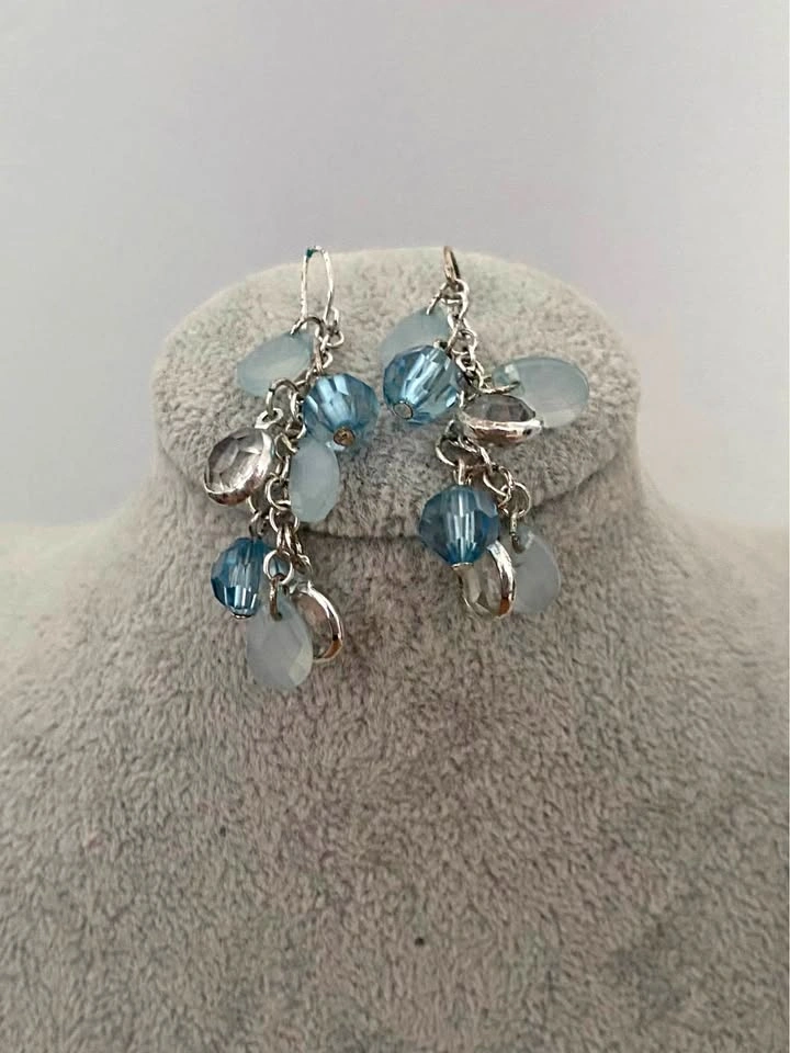 Blue Beaded Dangle Earrings