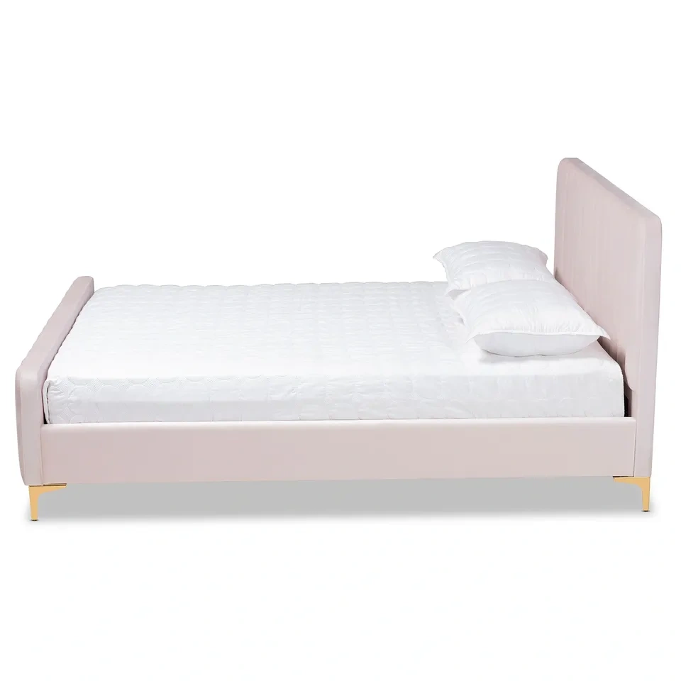 Nami Modern Light Pink Velvet and Gold Platform Bed - Full - photo 4