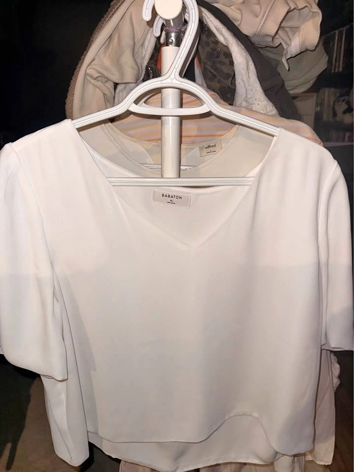 Babaton White V-Neck Blouse