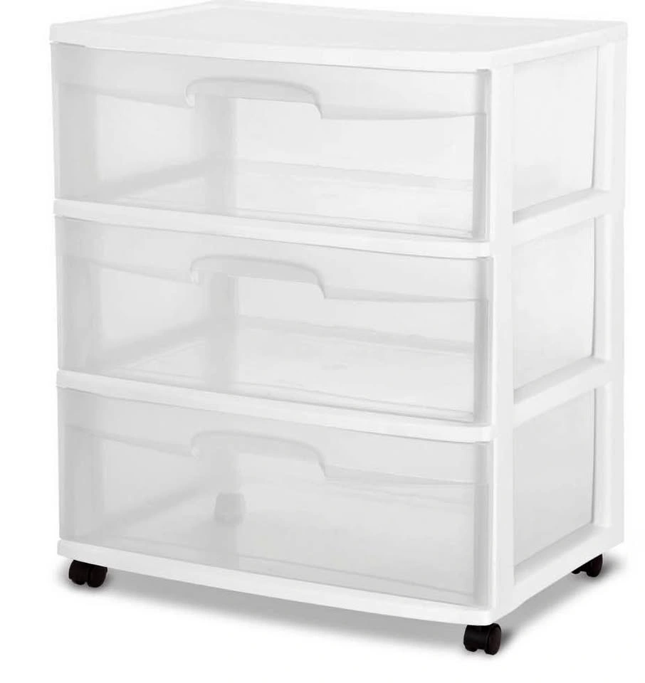 Sterilite Wide 3 Drawer Cart, White