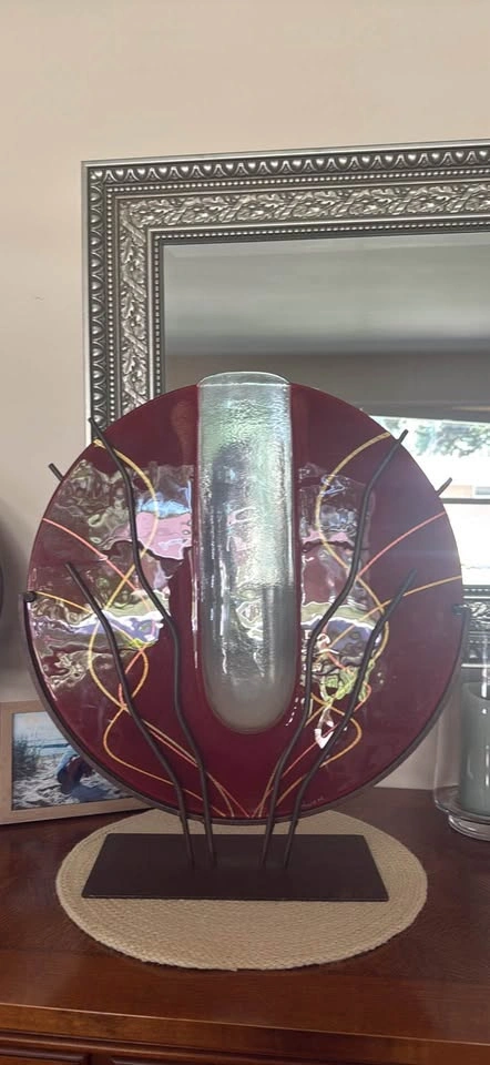 Mark Hines Art Glass Vase With Stand - photo 2