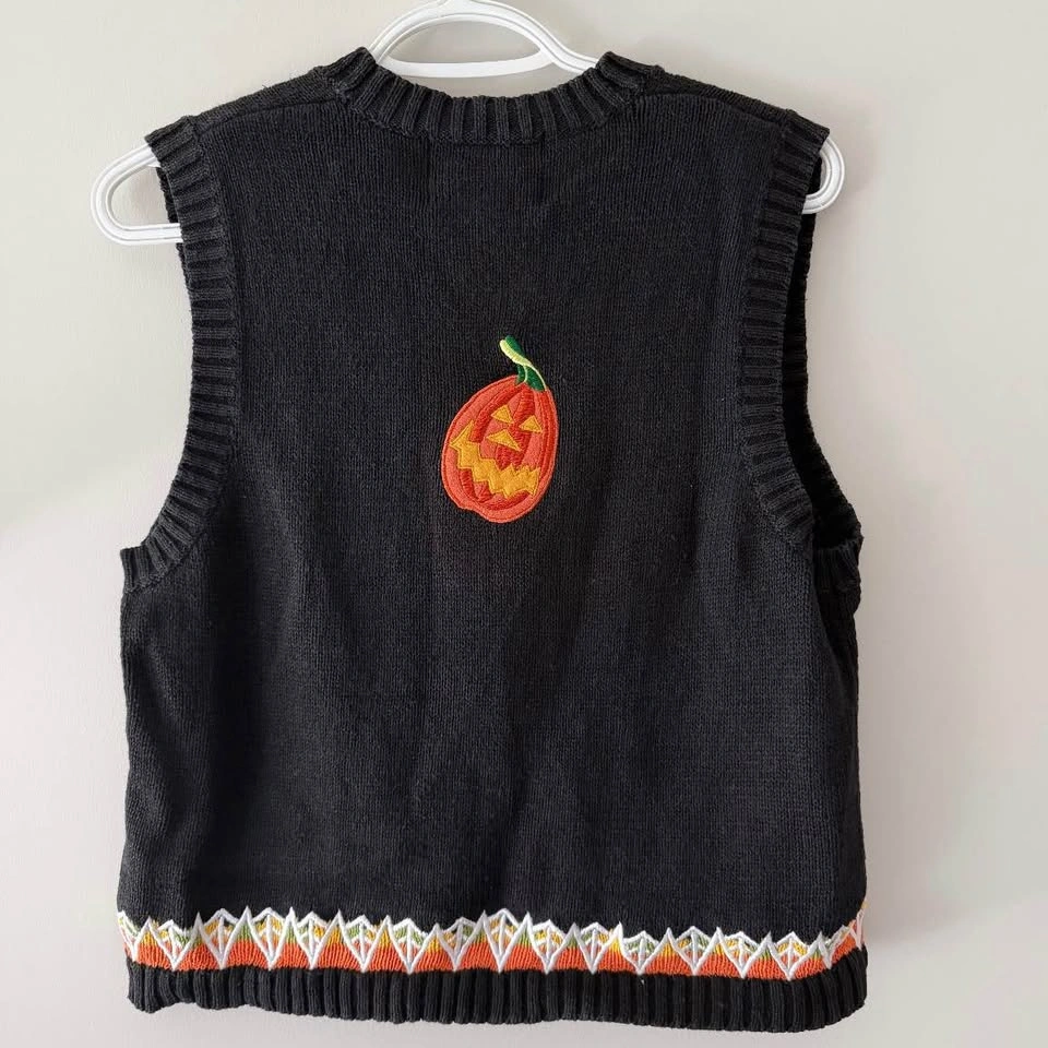 Vintage Tiara Pumpkin Embroidered Halloween Vest/Sweater - photo 3