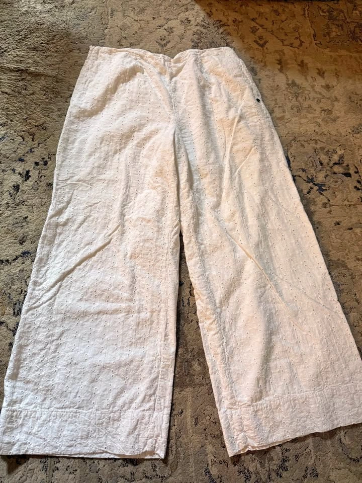 Roxy White Eyelet Wide Leg Pants