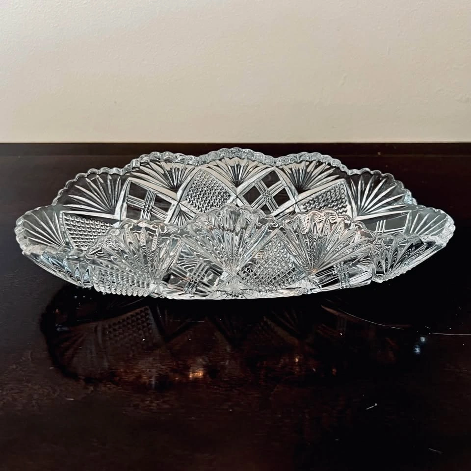 Vintage Crystal Cut Glass Oblong Boat-Shaped Relish Dish - photo 3