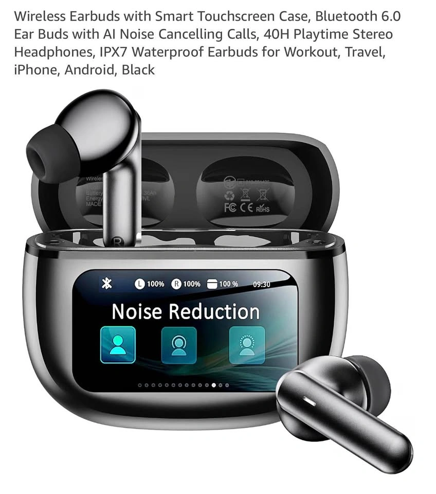 Wireless Earbuds with Smart Touchscreen Case (Black)