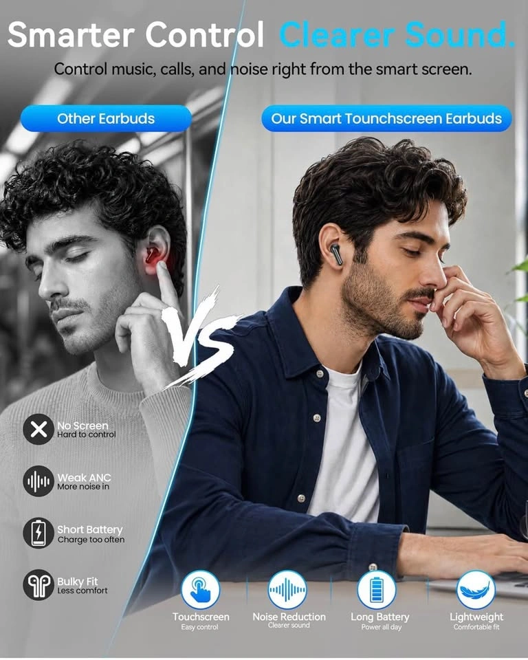 Wireless Earbuds with Smart Touchscreen Case (Black) - photo 2