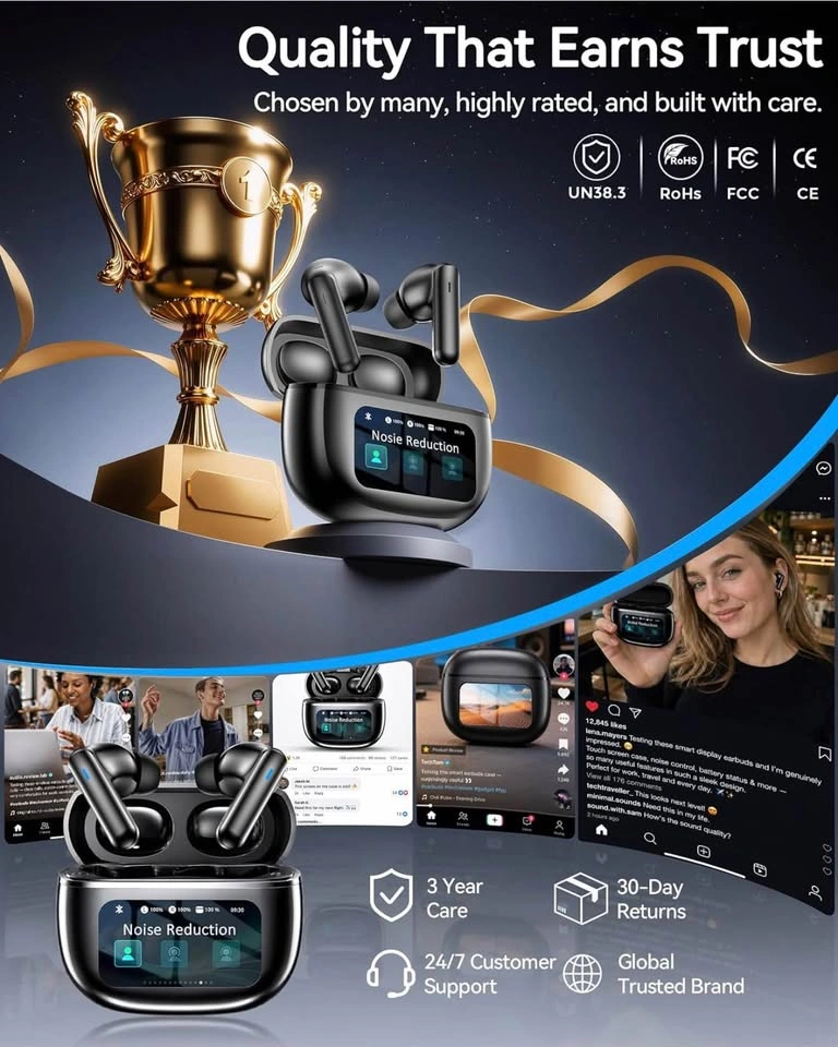Wireless Earbuds with Smart Touchscreen Case (Black) - photo 3