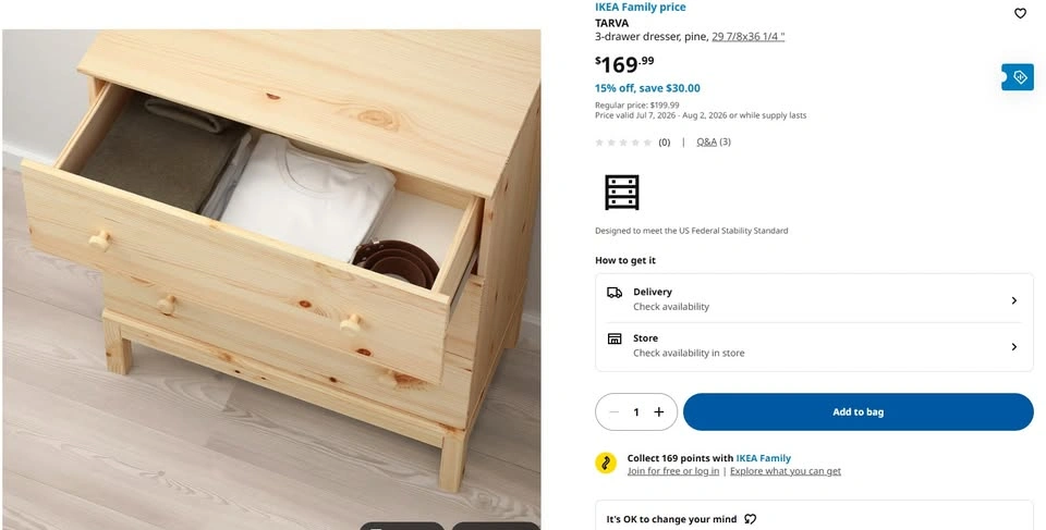 IKEA Tarva 3 drawer pine dresser - photo 2