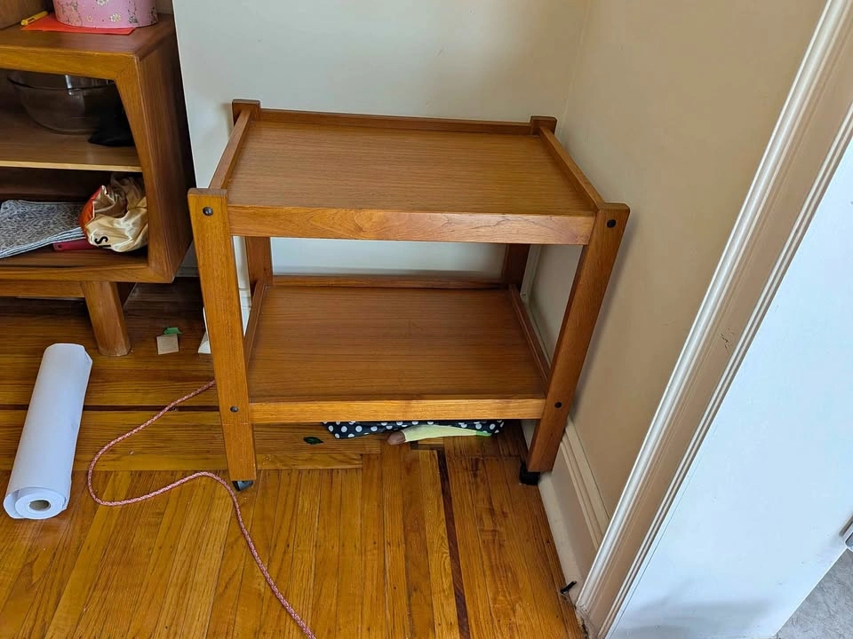 Vintage 1980s Wooden Teak-look Microwave Cart / Utility Cart