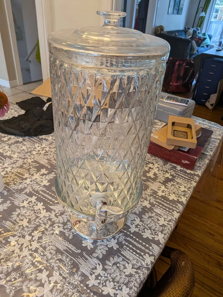 Large Bowring Glass Beverage Dispenser with Lid & Stand - photo 3