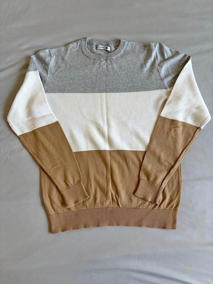 Men's Old Money Style, Colorblock Crewneck Knit Sweater - Size M