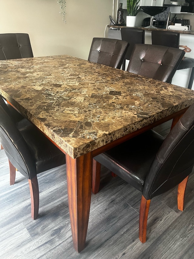 Dining table with 6 chairs and server