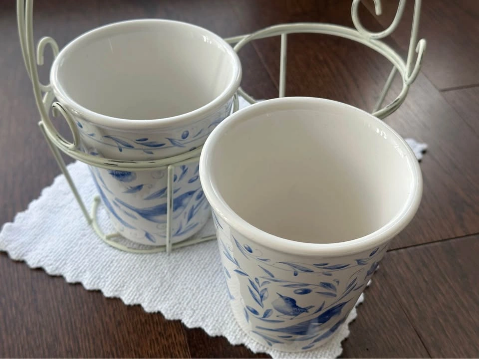 Blue Bird Ceramic Pots with Wire Caddy - photo 2