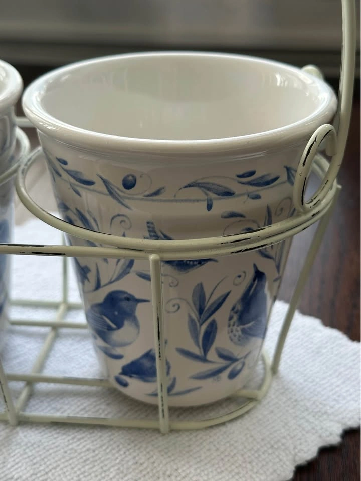 Blue Bird Ceramic Pots with Wire Caddy - photo 3