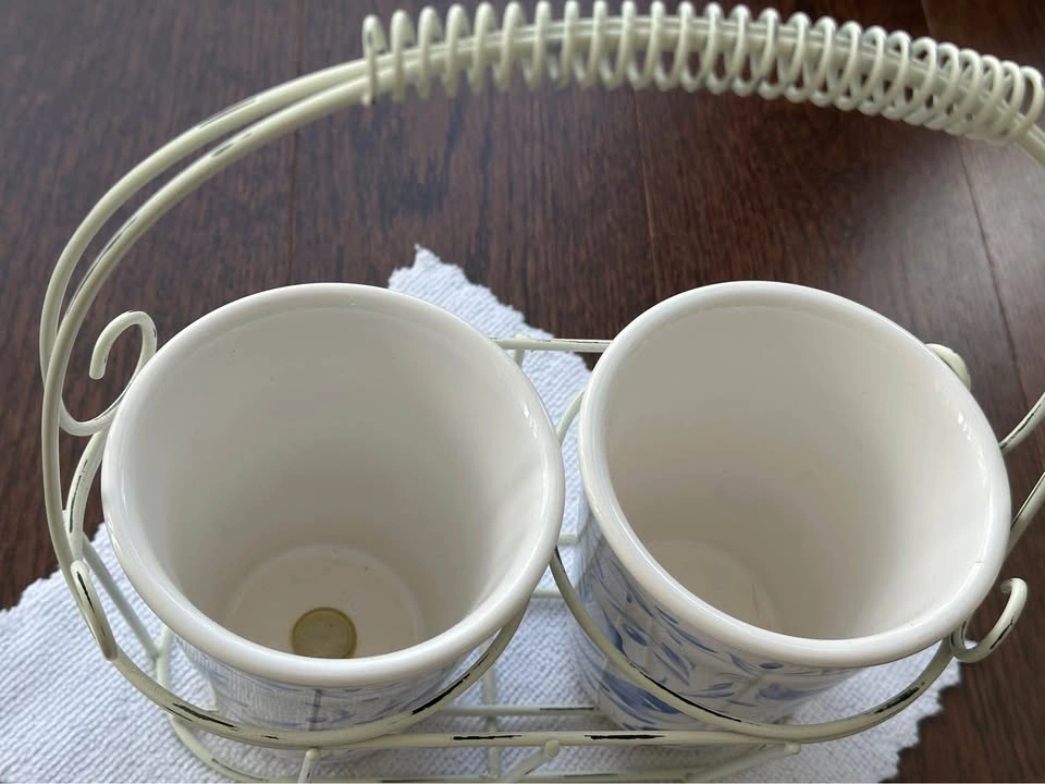 Blue Bird Ceramic Pots with Wire Caddy - photo 4