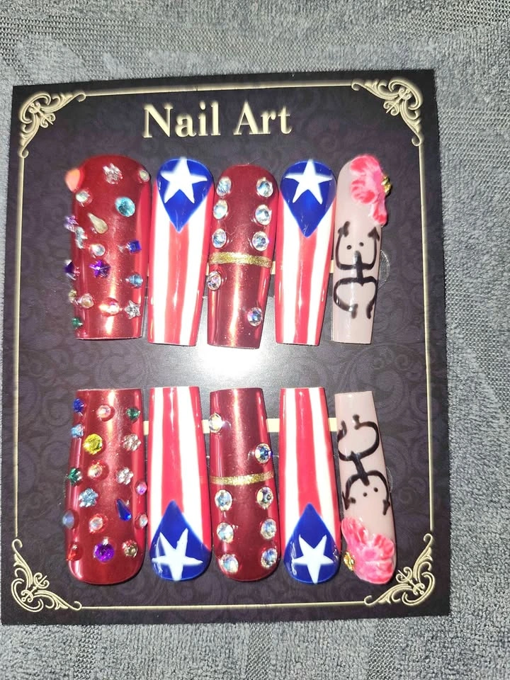 Puerto Rico Flag Press-On Nails | Handmade Boricua Nails