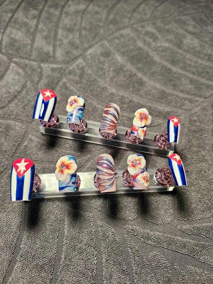 🇨🇺Cuba Flag Press-On Nails | Handmade Caribbean Reusable Nails