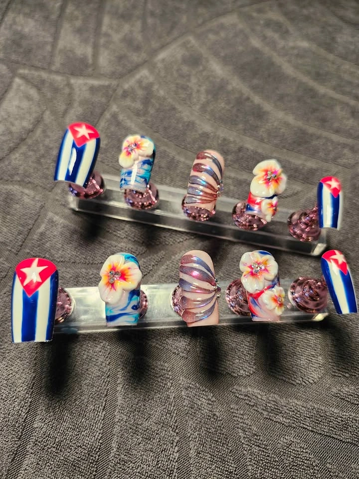 🇨🇺Cuba Flag Press-On Nails | Handmade Caribbean Reusable Nails - photo 2