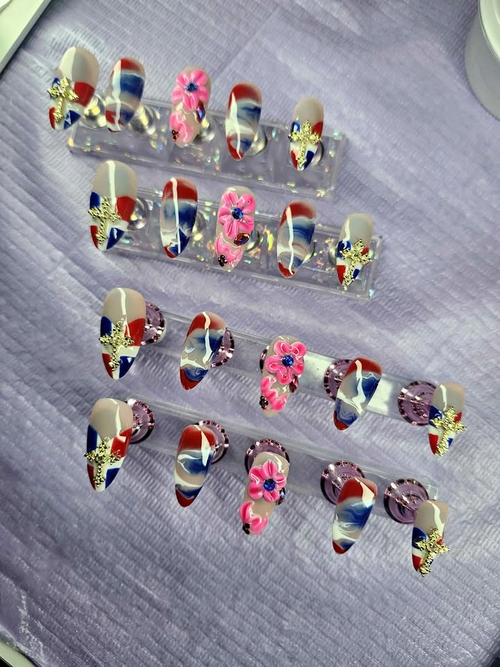 Dominican Republic Flag Handmade Reusable Press-On Nails