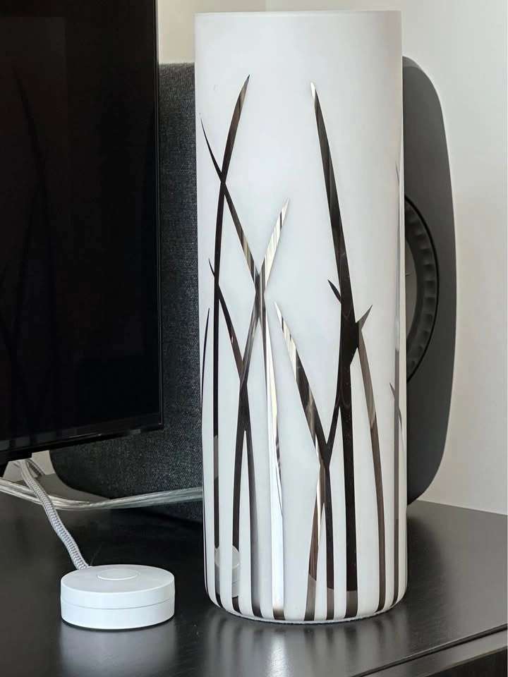 Pair of 10” Frosted Glass Lamps with Silver Grass Pattern - photo 3