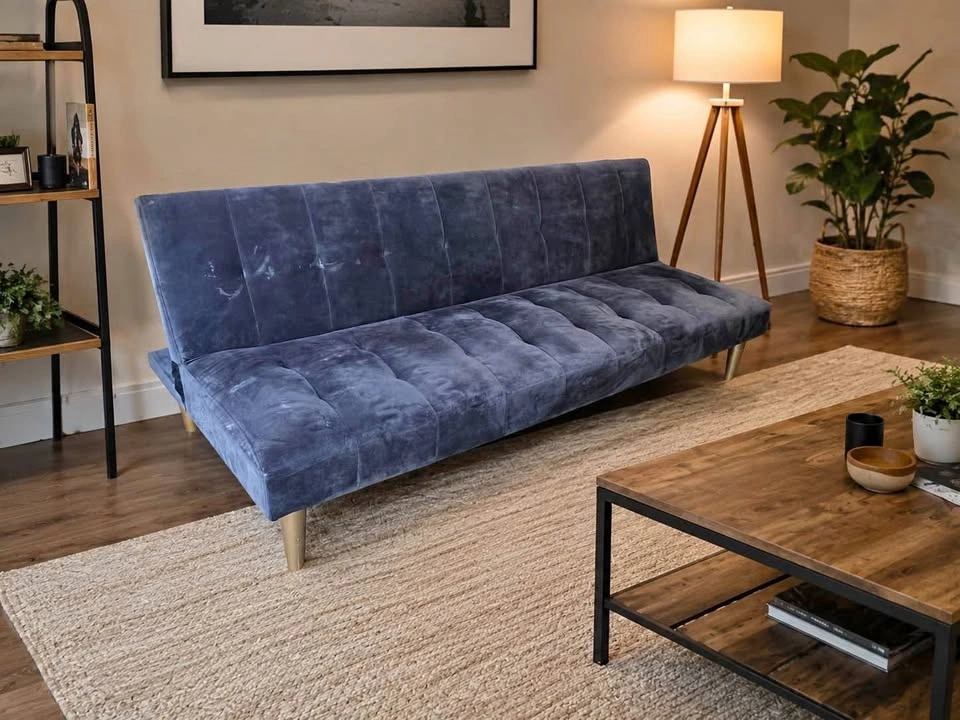 FREE DELIVERY 🚚 Blue Velvet Futon Sofa Bed Couch