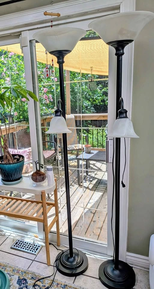 Pair of Heavy Target Torchiere Floor Lamps with Reading Lights
