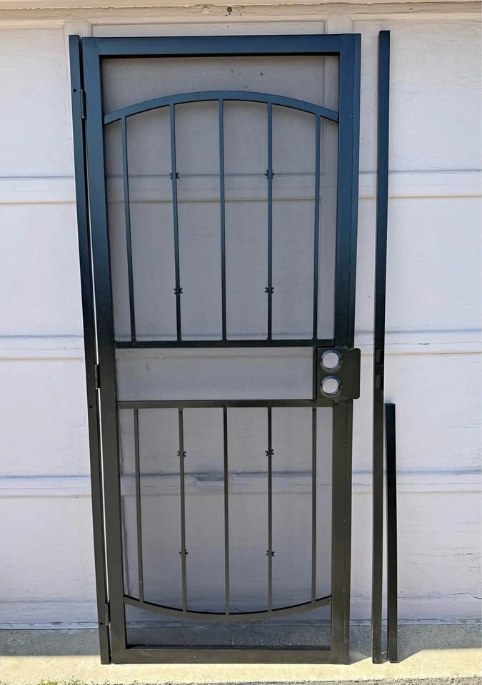 Heavy-Duty Black Steel Security Screen Door + Frame 36x80"