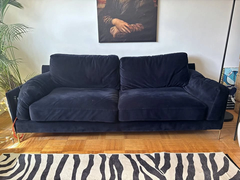 Blue velvet sofa