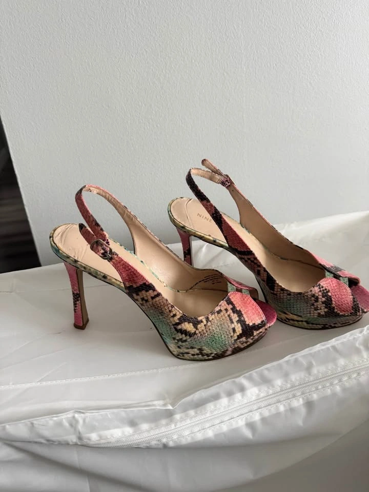 Nine West Multicolor Snakeskin Print Slingback Heels size 8 - photo 2