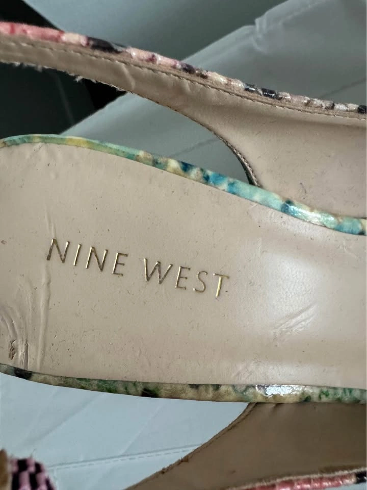 Nine West Multicolor Snakeskin Print Slingback Heels size 8 - photo 3
