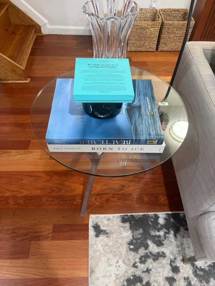 Crate and Barrel - Round Glass Top Side Table with Brushed Metal