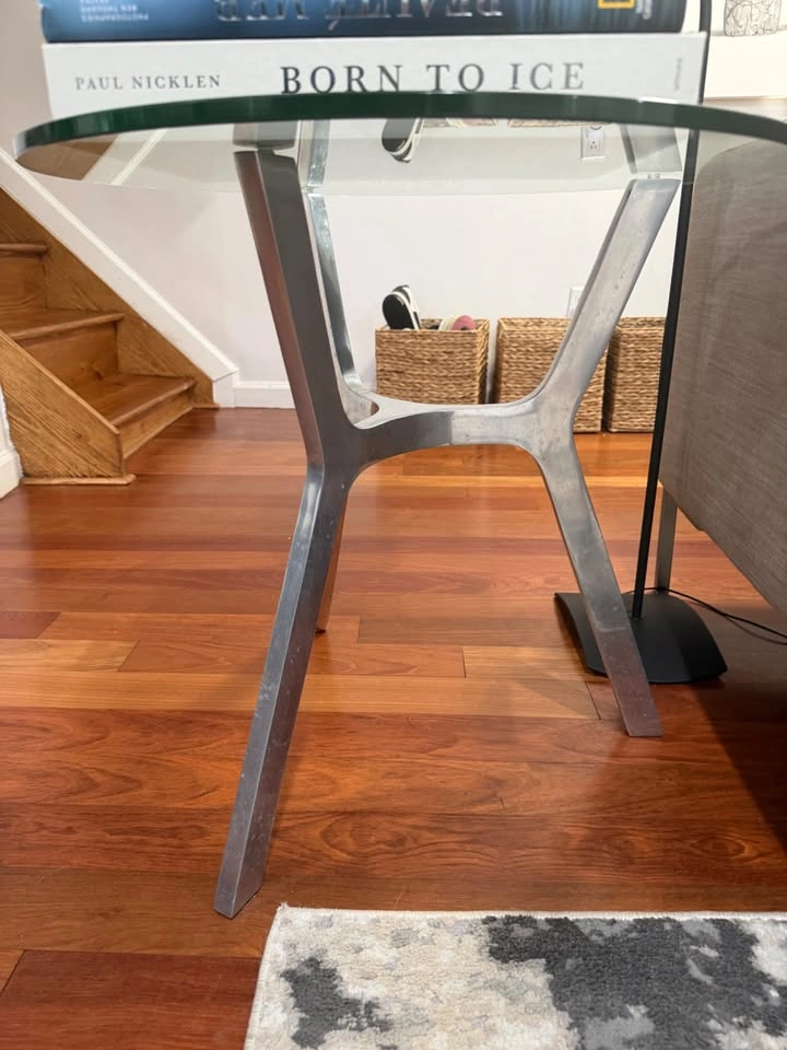 Crate and Barrel - Round Glass Top Side Table with Brushed Metal - photo 2