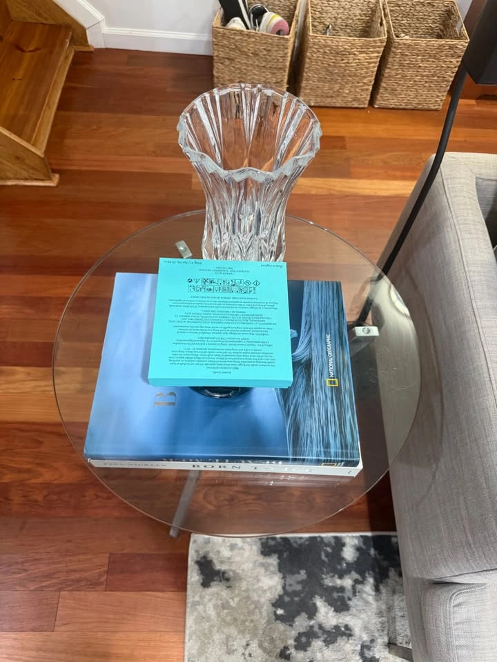 Crate and Barrel - Round Glass Top Side Table with Brushed Metal - photo 3