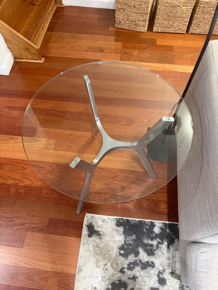 Crate and Barrel - Round Glass Top Side Table with Brushed Metal - photo 4