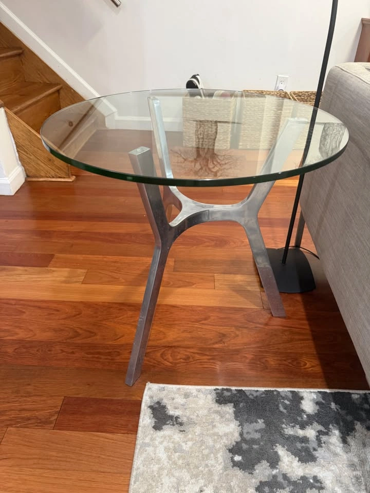 Crate and Barrel - Round Glass Top Side Table with Brushed Metal - photo 5