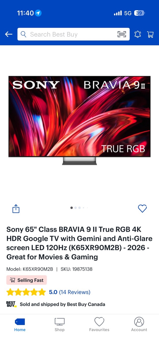 Selling BNIB Sony Bravia 9 ii RGB TV (K65XR90M2B)