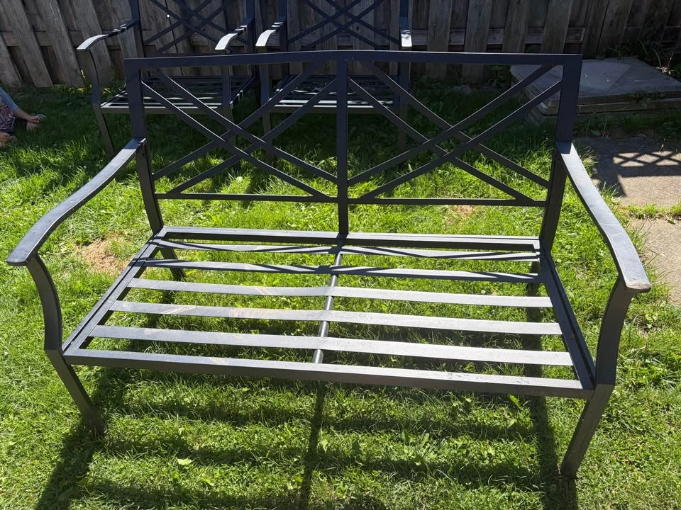 Metal Patio Conversation Set – 2 Chairs, Loveseat & Umbrella Bas - photo 2