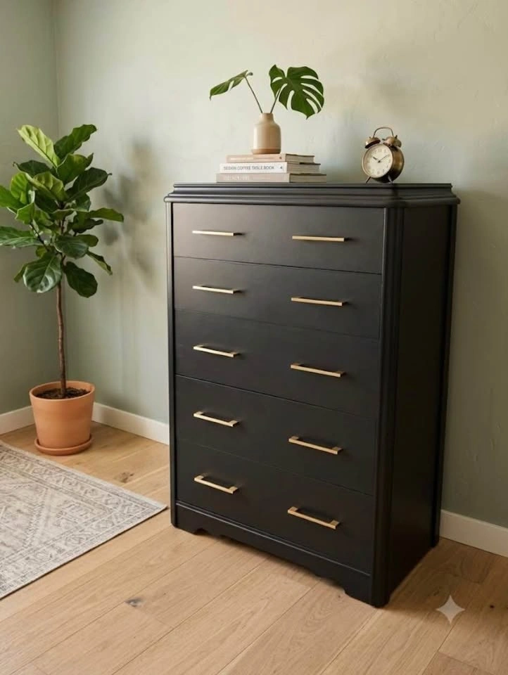 New Modern Black 5-Drawer Chest with Gold Hardware - photo 2